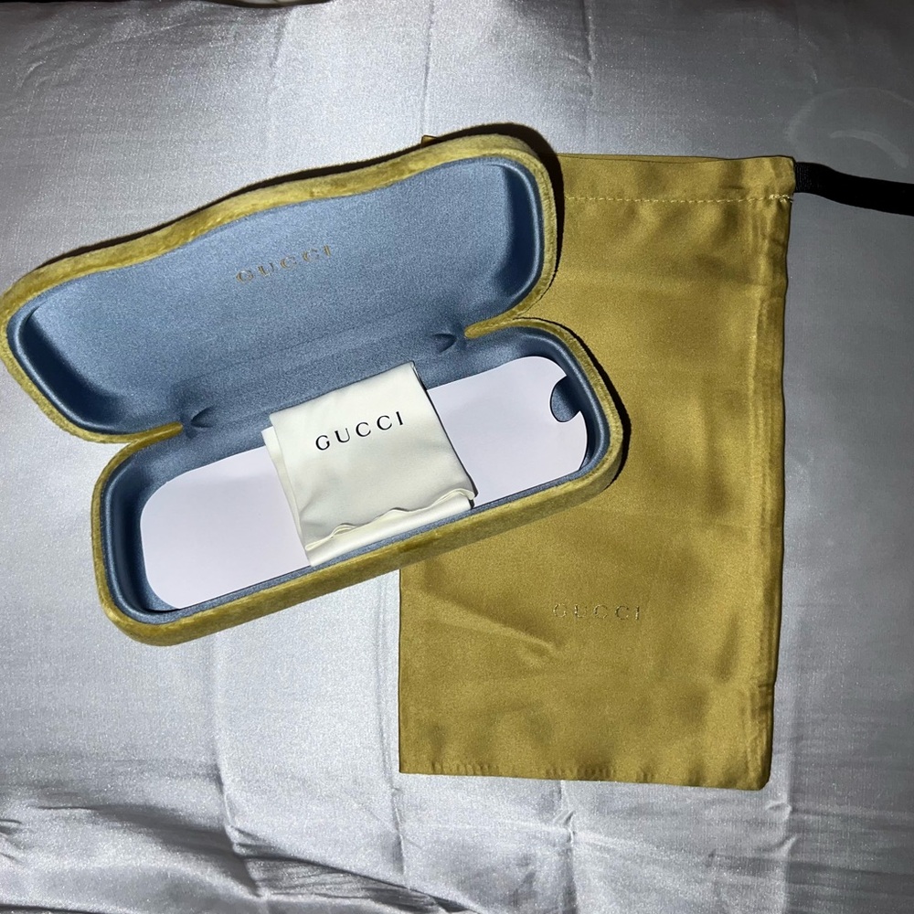 Gucci Yellow Velvet Eyewear Case with Pale Blue Interior